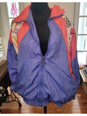 Casual Isle Vintage 80s/90s Blue Coral Abstract Nylon Windbreaker M Retro Preppy